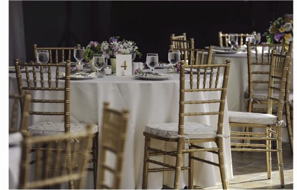 Gold Chiavari Chair Rentals for Indoor Ballroom Wedding