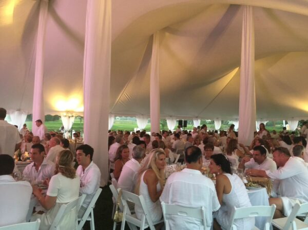 60' by 120' White Pole Tent with Center Pole Draping