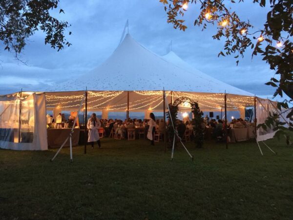 Sailcloth Tent exterior with swag lighting
