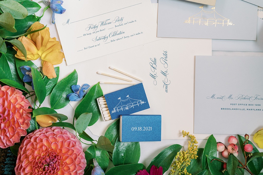 Invitation and Favor Featuring Sailcloth Tent Design