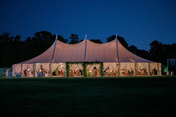 Sailcloth Tent at Night at Kings Creek Country Club for a Wedding