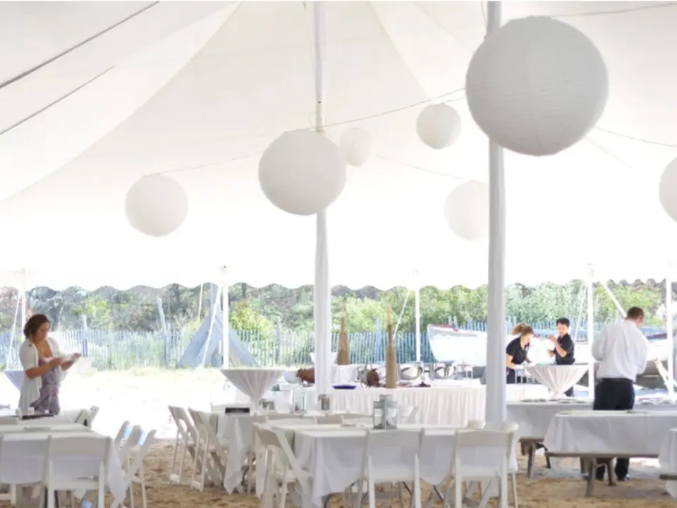 Tented Wedding with Paper Lanterns at Indian River Life Saving Station Wedding Venue