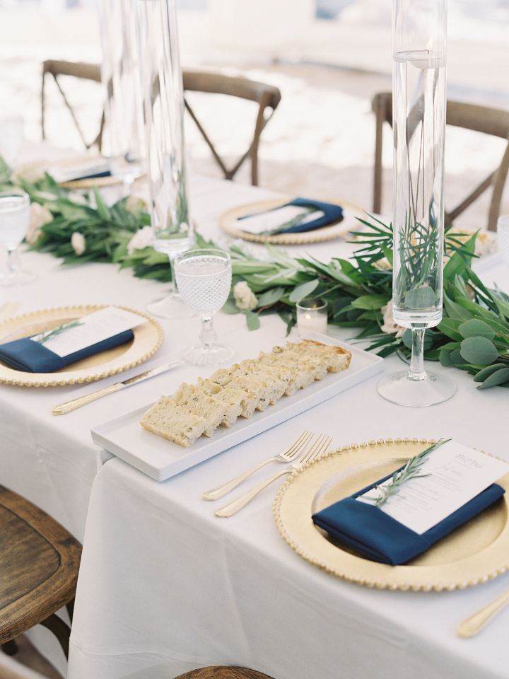 Delaware Beach Wedding Rentals. Gold Charger Plates and Gold Flatware