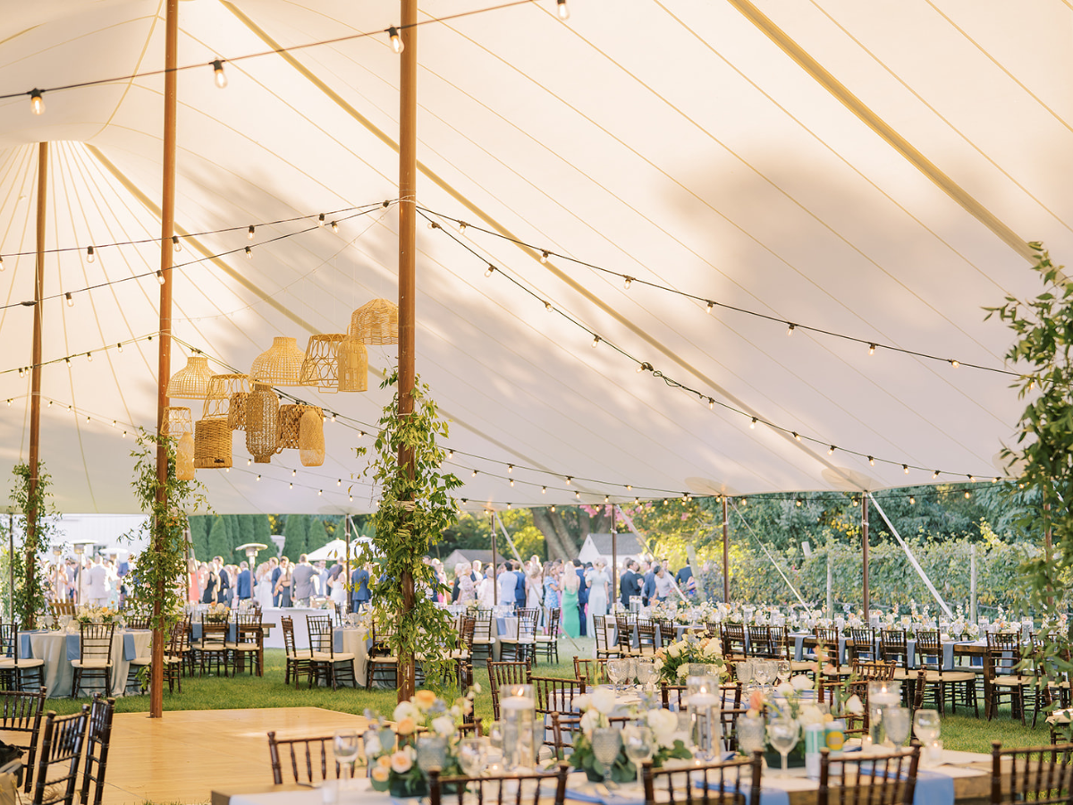 Interior of Sailcloth Tent for Wedding Reception at Isaac Smith Vineyards