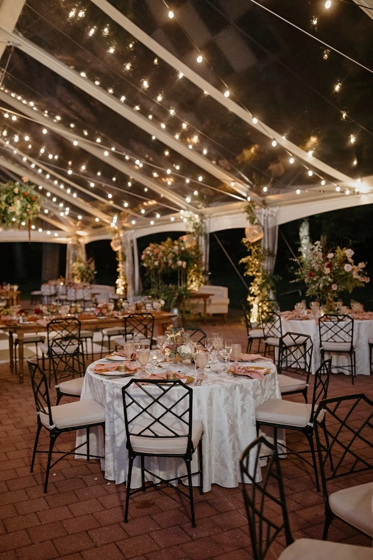 clear top wedding tent with lights