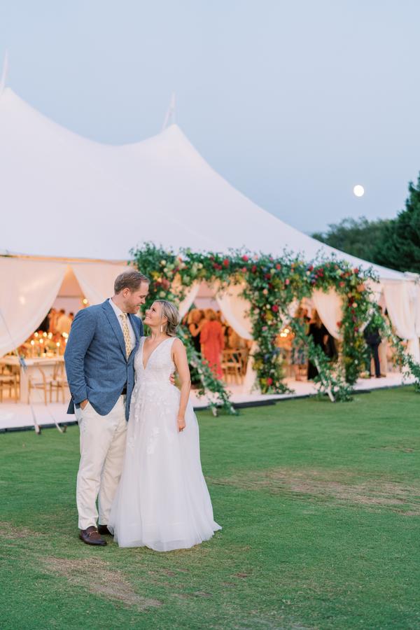 wedding tent floral entrance
