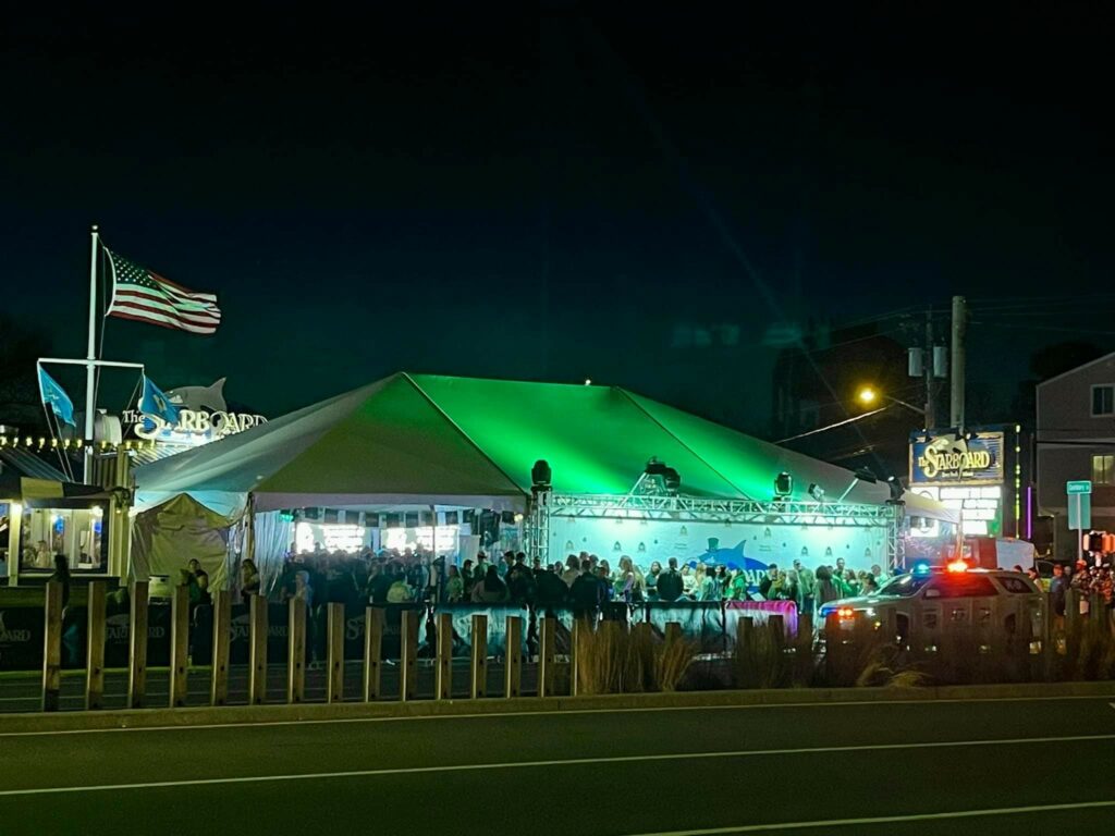 green lighting shining on tent