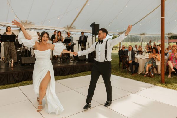 couple dancing on white dance floor