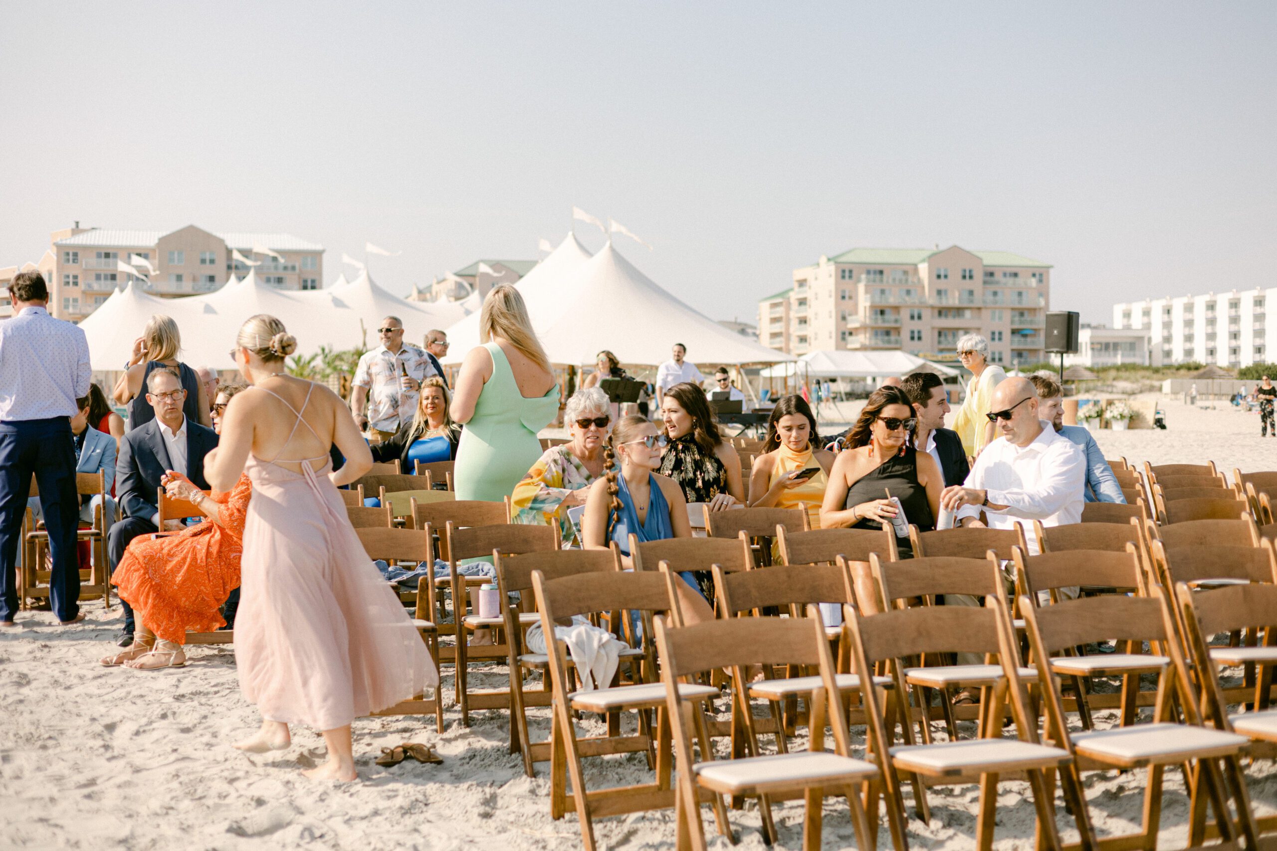 blue and white beach wedding reception