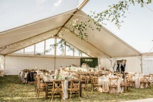 tent with clear ceiling skylight set up for wedding in maryland