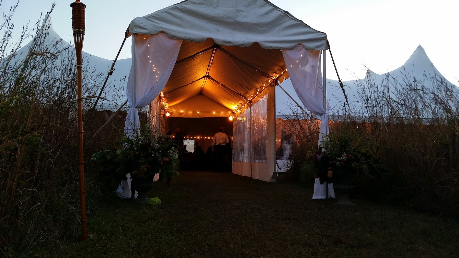 marquee entrance tent with side pole drapes