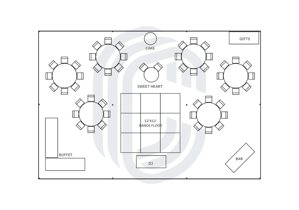 30' by 45' Pole Tent with seating and space for a 50 guests party