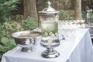 Refreshments table with chrome drink dispenser