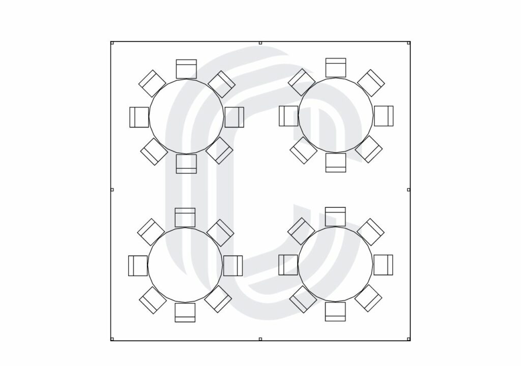 20' by 20' Frame Tent Layout for 32 Guests