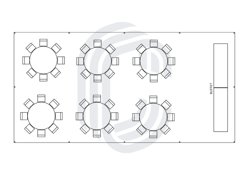 20' by 40' Frame Tent Layout for 48 Guests