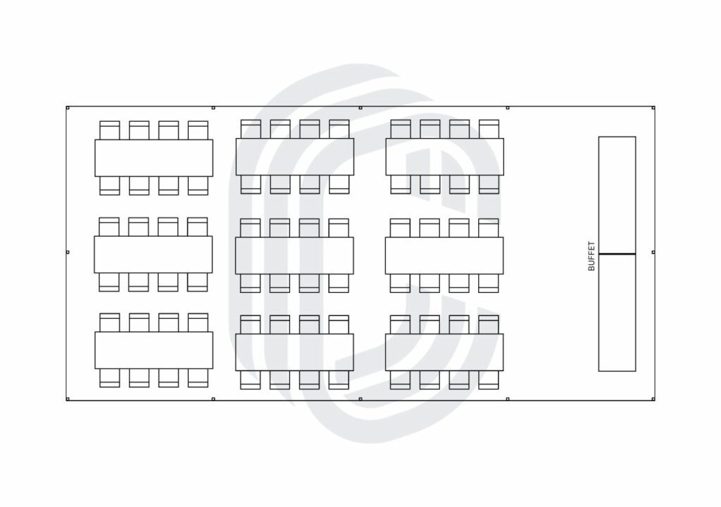 20' by 40' Frame Tent Layout for a 72 Guest Party