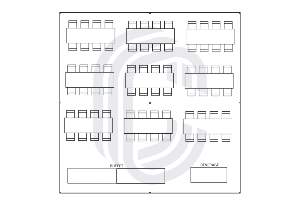 30' by 30' Pole Tent Layout for 72 Guests