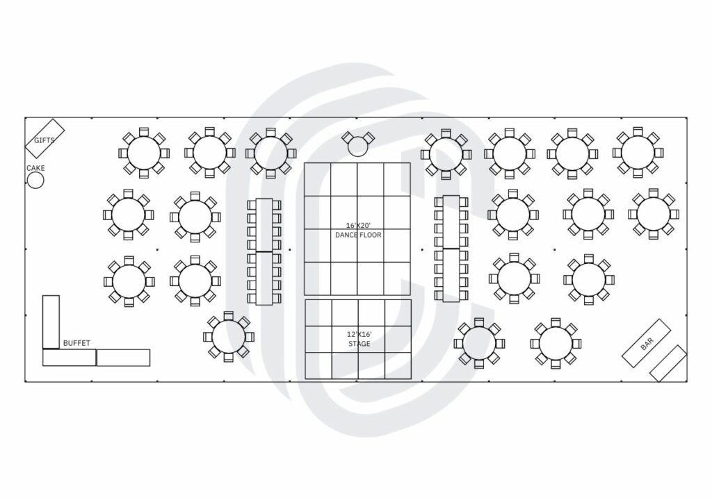 40' by 100' Pole Tent for 186 Guests