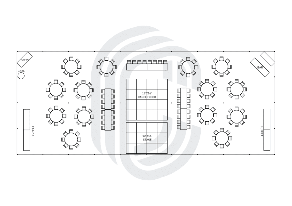 40' by 100' pole tent for 152 guests