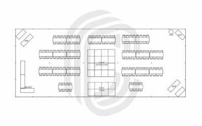 40′ by 100′ Tent Layout for a 160 Guest Wedding with Banquet Seating