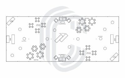 40′ by 100′ Tent Layout for a 250 Guest Cocktail Party