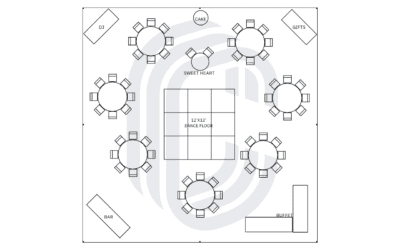 40′ by 40′ Frame Tent Layout for a 58 Guest Wedding