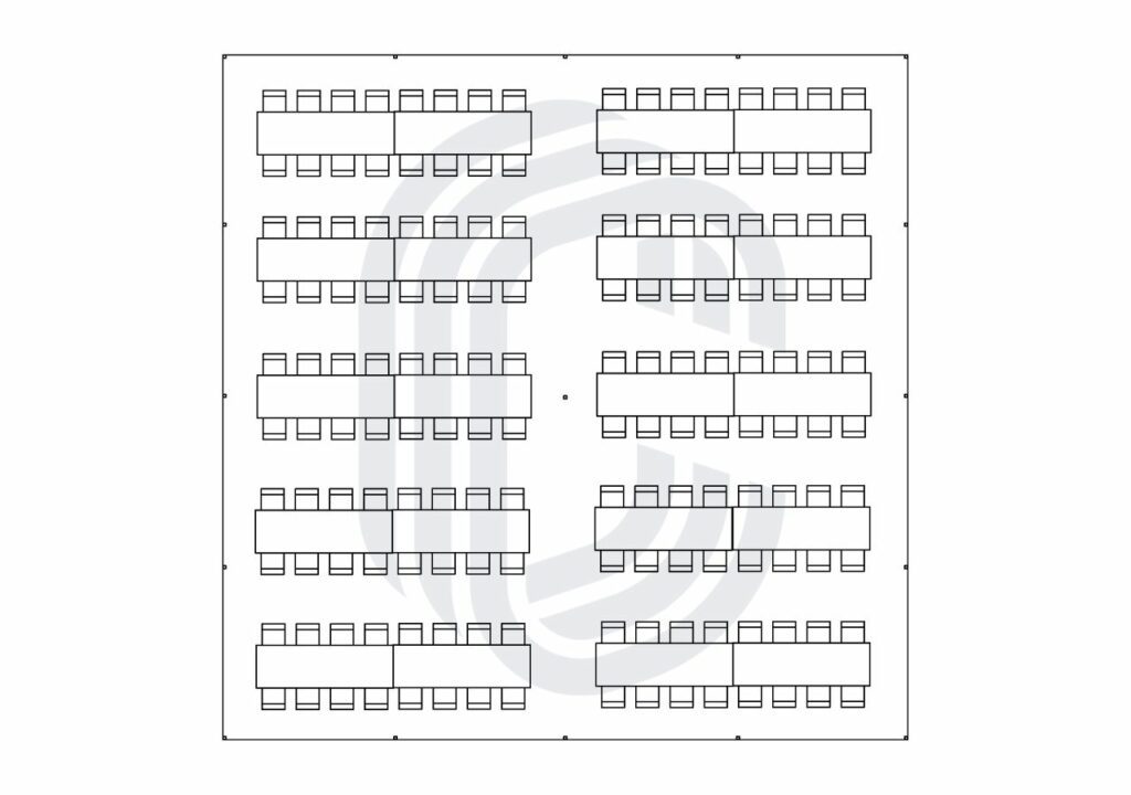 40' by 40' Pole Tent Layout for a 160 Guest Party