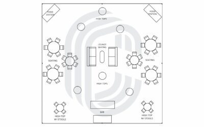 40′ by 40′ Tent Layout for a 100 Guest Cocktail Party