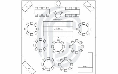 40′ by 40′ Tent Layout for a 74 Guest Wedding