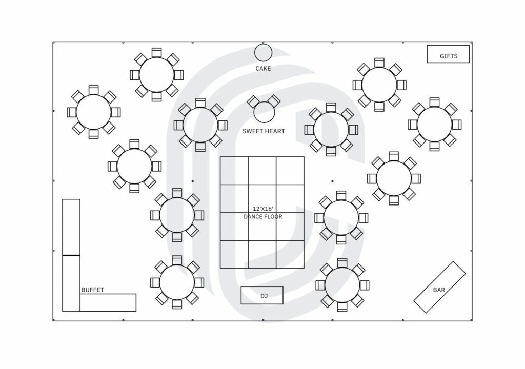 40' by 60' Tent Layout for 100 Guests