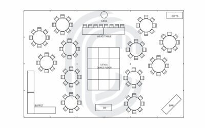 40′ by 60′ Tent Layout for a 104 Guest Wedding