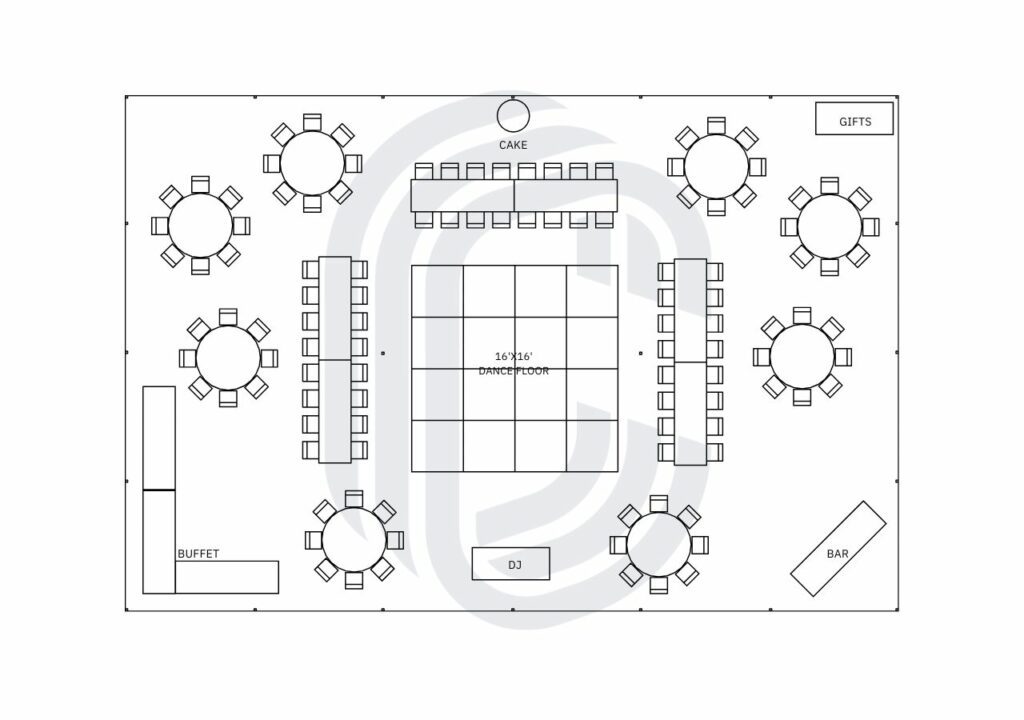 40' by 60' Tent Layout for a 112 Guest Wedding