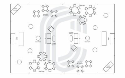 40′ by 60′ Tent Layout for a 150 Guest Cocktail Party