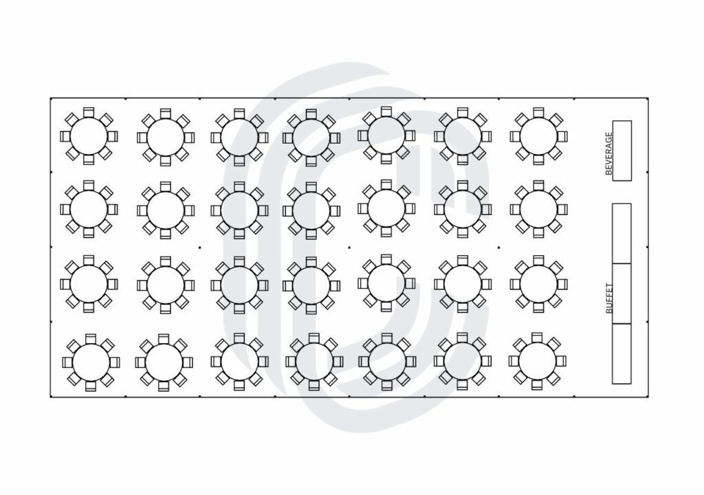 40' by 80' Pole Tent Layout for a 224 Guest party