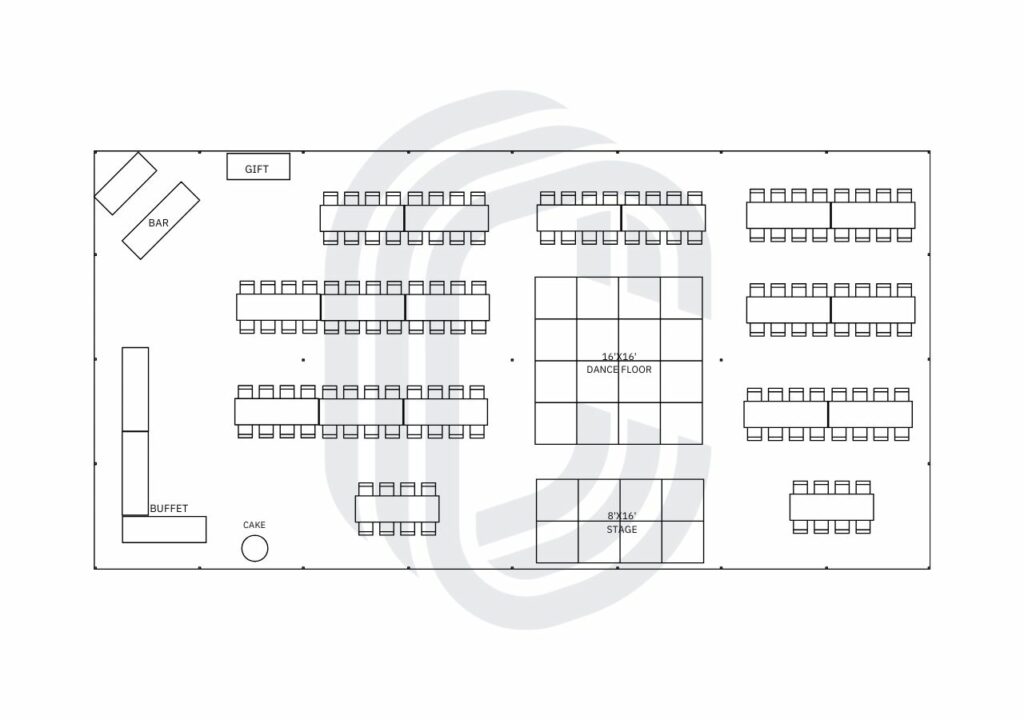 40' by 80' Tent Layout for a 144 Guest Wedding