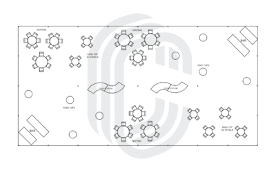 40′ by 80′ Tent Layout for 200-225 Guest Cocktail Party