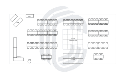 40′ by 80′ Frame Tent Layout for a 144 Guest Wedding