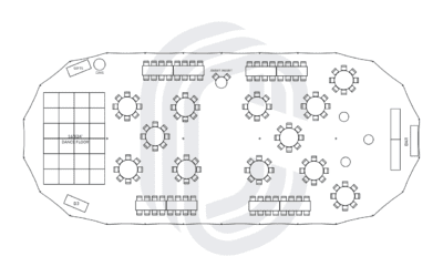 45′ by 104′ Sailcloth Tent Layout for a 160 Guest Wedding