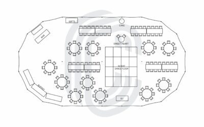 45′ by 84′ Sailcloth Tent Layout for 154 Guest Wedding