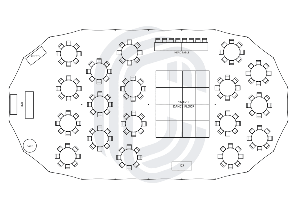 45' by 84' sailcloth tent layout