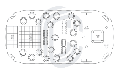 59′ by 119′ Sailcloth Tent Wedding Layout for 200 Guests