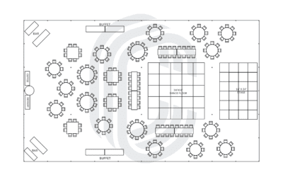 60′ by 100′ Pole Tent Layout for a 228 Guest Wedding