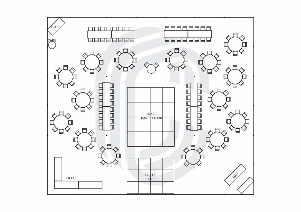 60' by 70' Pole Tent for 186 Guests