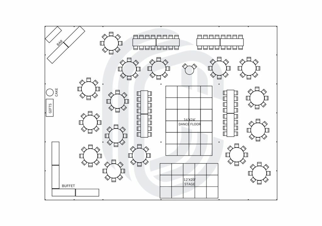 60' by 80' Pole Tent for 194 Guests