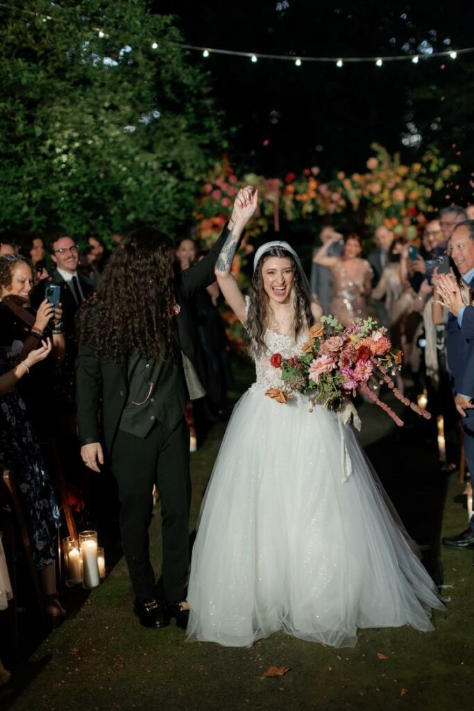 happy bride and groom after wedding ceremony.