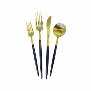 gold with black handle table setting flatware rentals