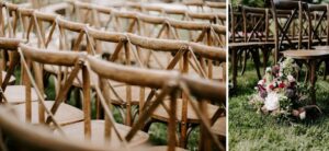 crossback chairs set up for outdoor wedding ceremony