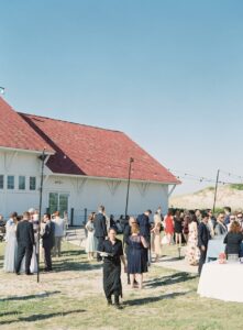 outdoor cocktail hour in the sand, at indian river life saving station